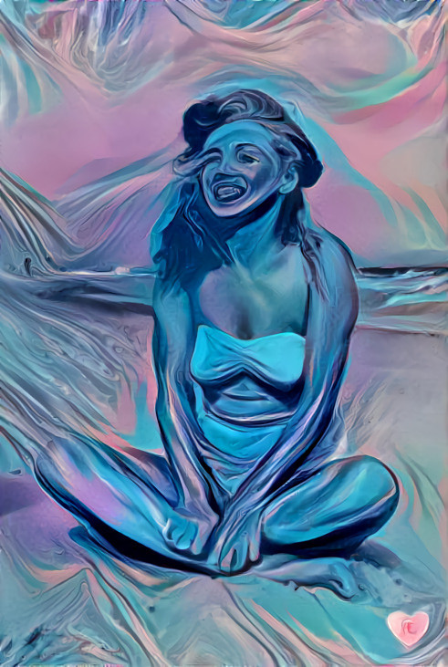 marilyn monroe on the beach, blue swirly