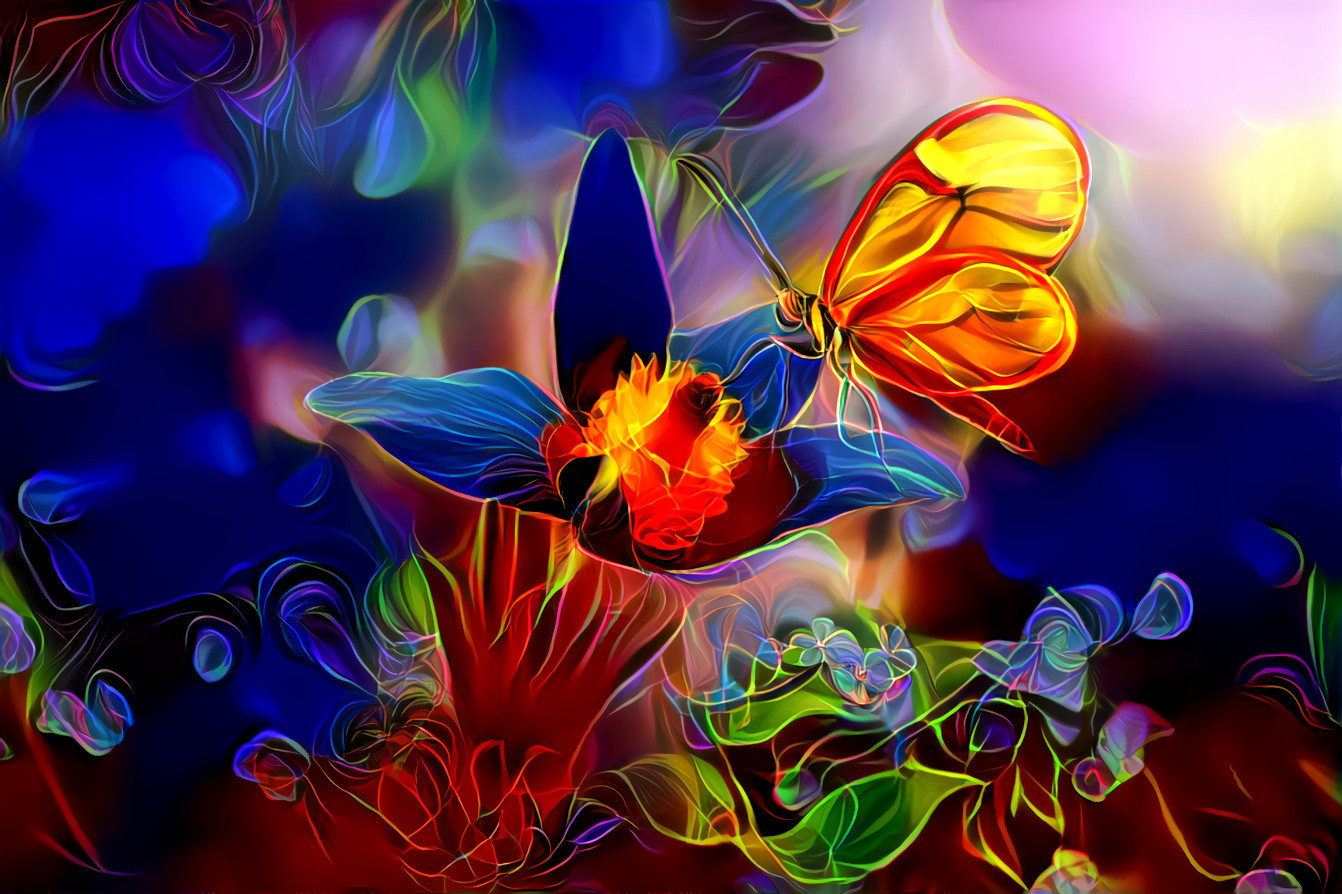 Butterfly and flower in blue