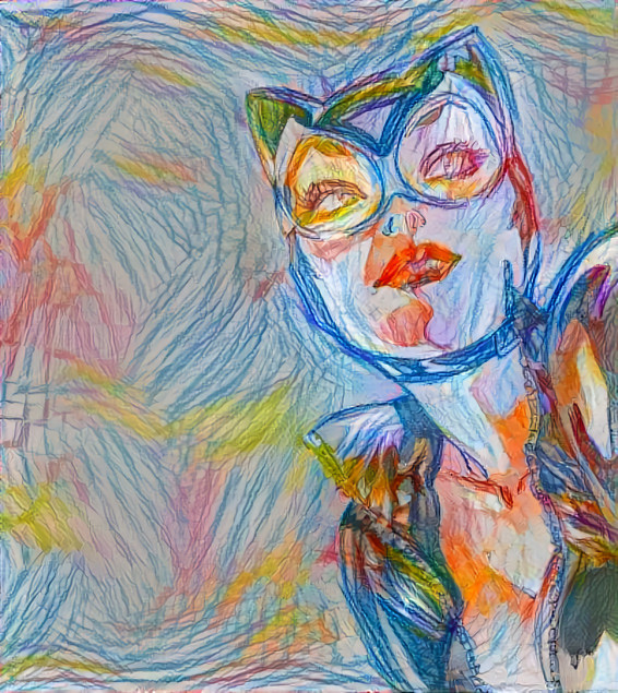 catwoman, crayons