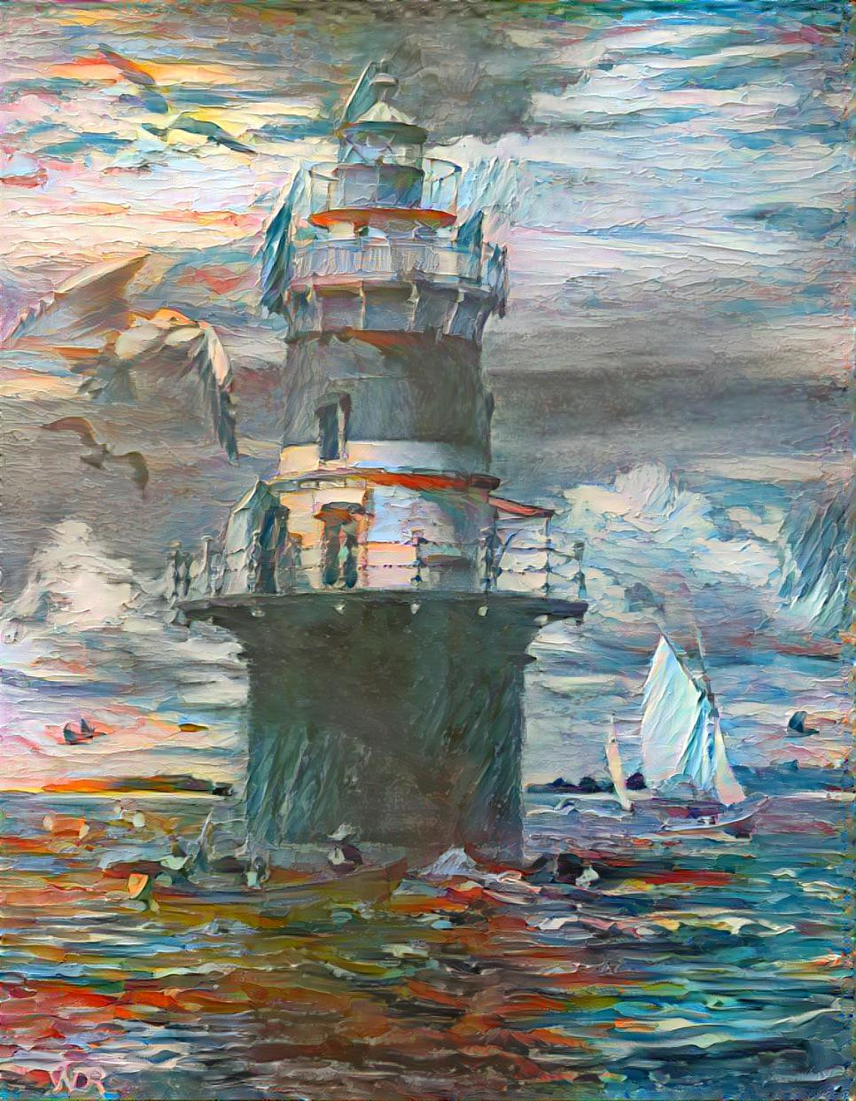 Peck’s Ledge Light- Drawing by Walter Dubois Richards