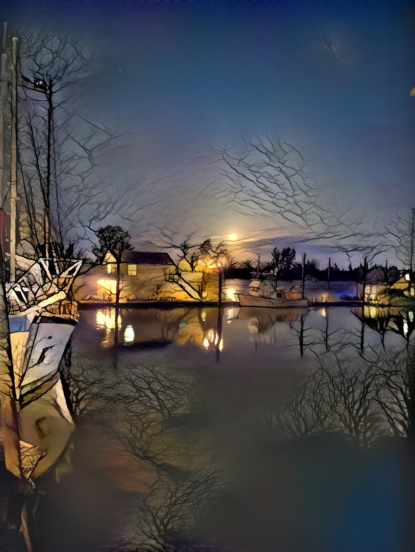 Moonrise over the marina.  Original photo taken by me about a week ago.