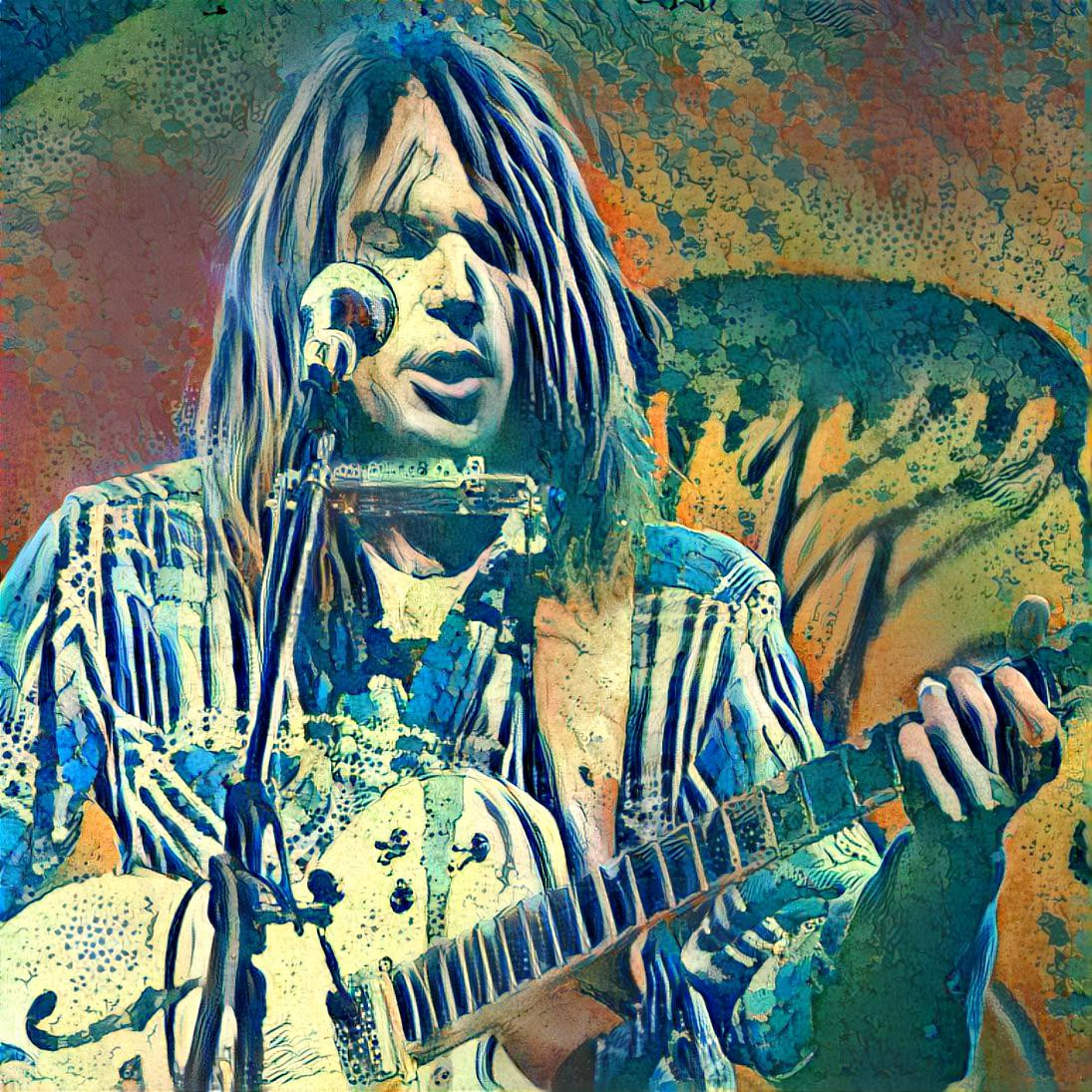 neil young, blue, white, orange