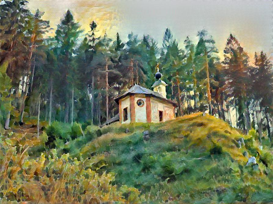 Chapel in the south of Austria. The style picture is painted by myself.