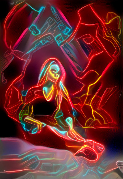 ballerina sitting on floor - red, neon