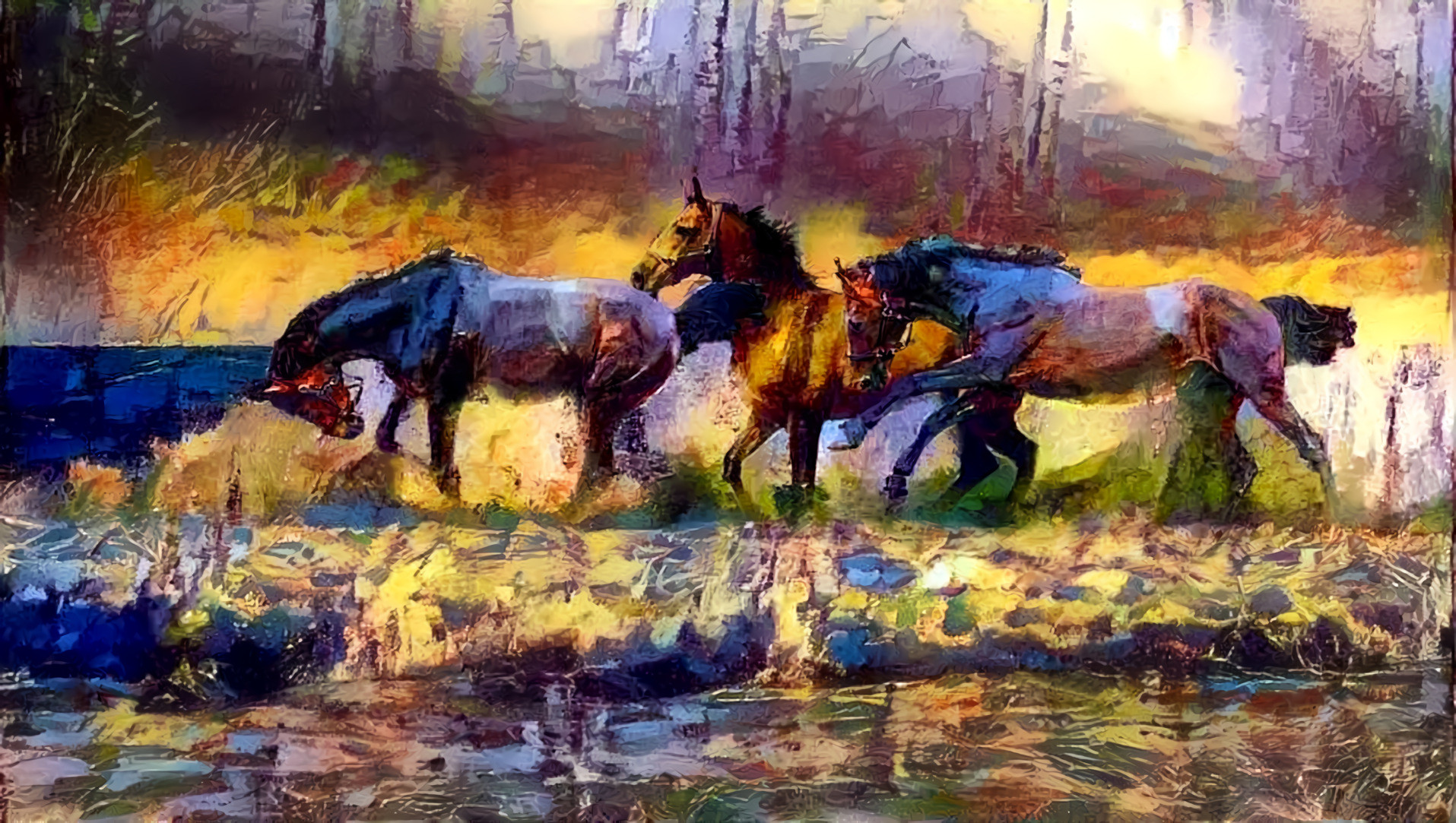 Horses by the river