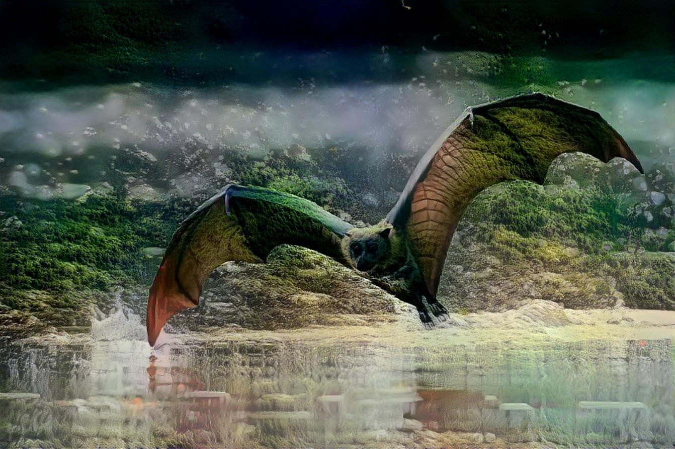 Flying fox and fantasy landscape