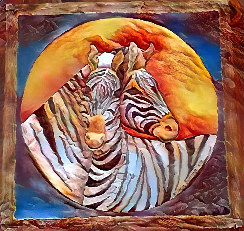 Zebras in the African sun. - Fabricpainting.