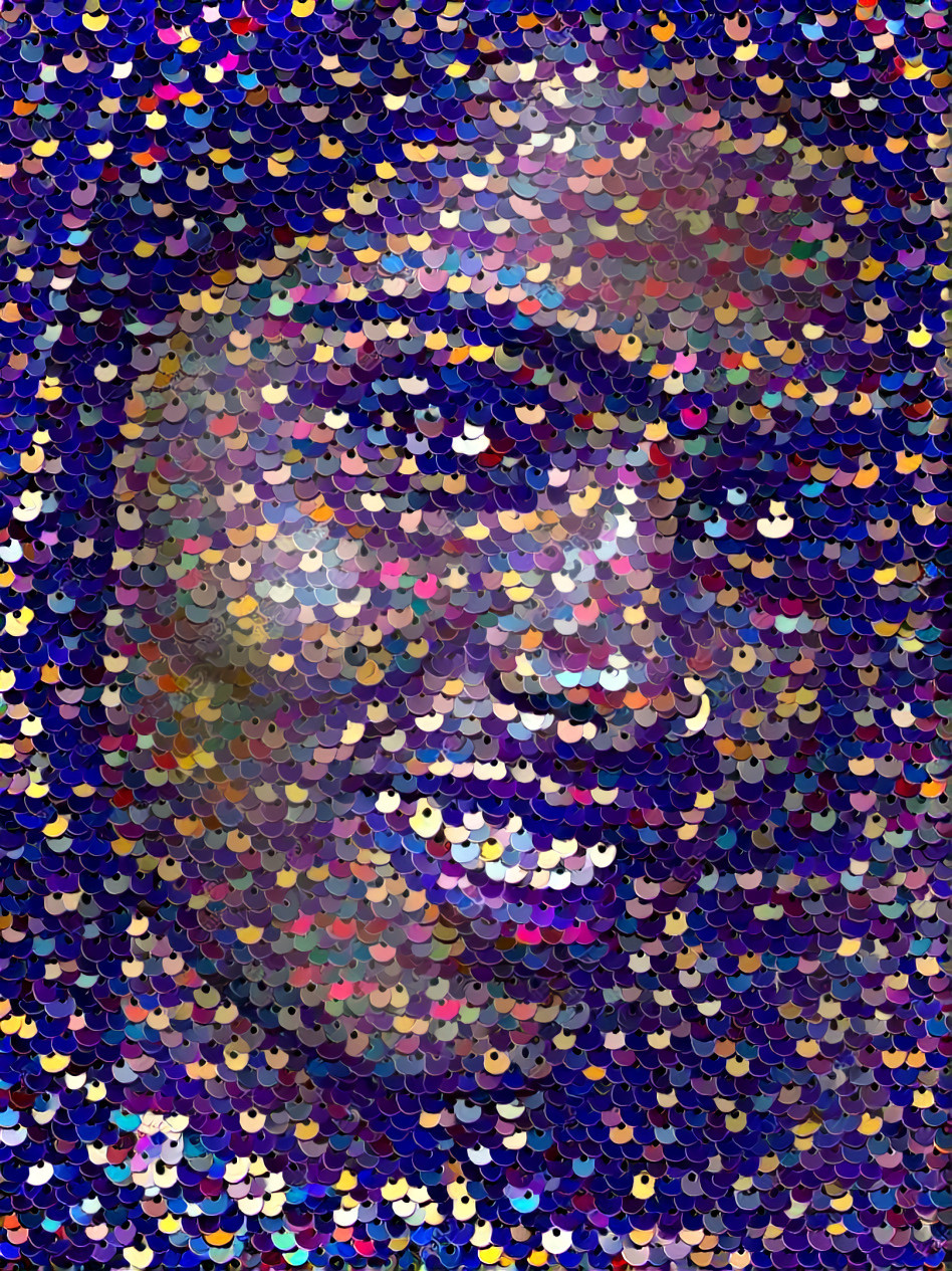 smiling model, purple sequins