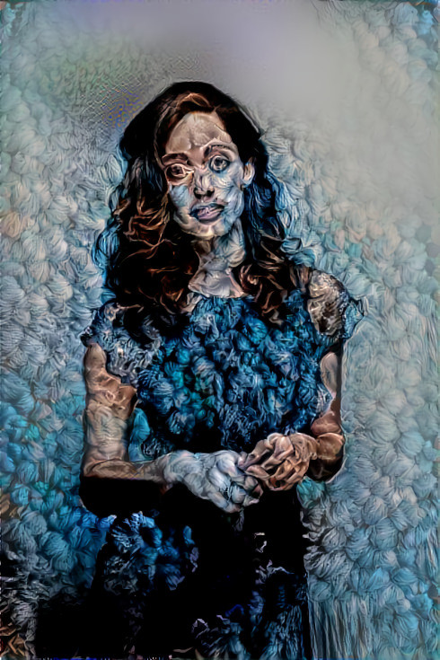 Emmy Rossum, white, blue, yarn