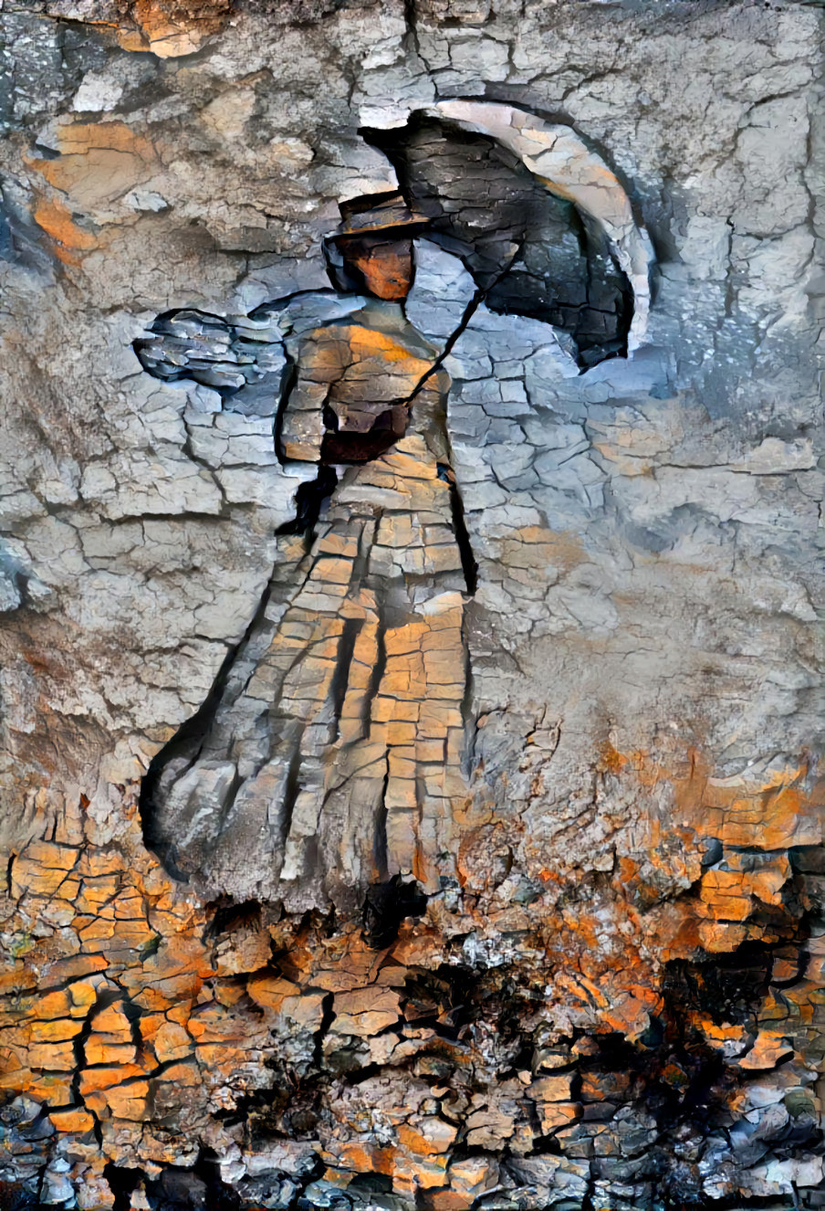 Woman With Parasol and broken rock