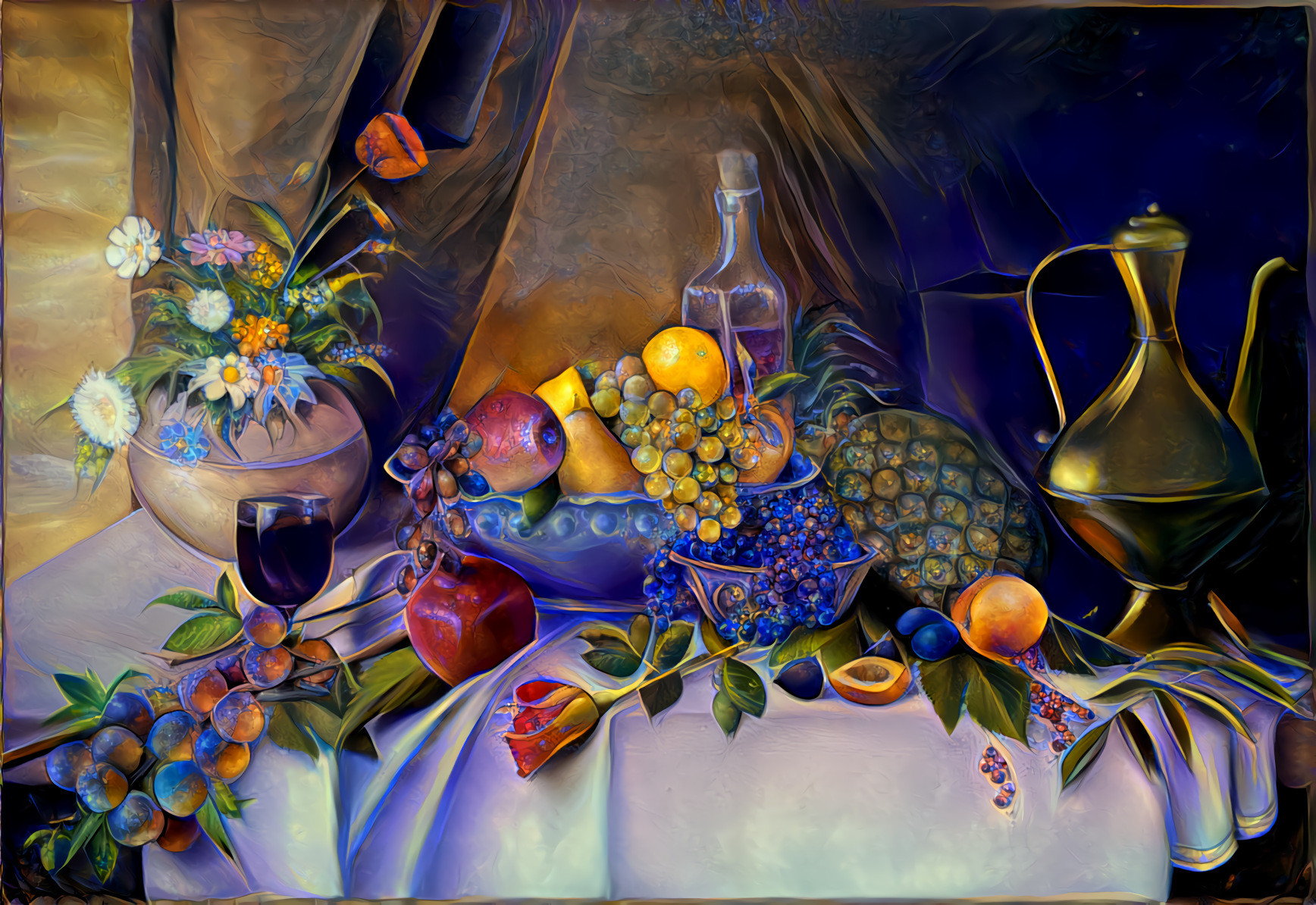 Still Life Fruit And Wine