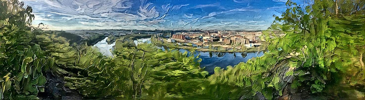 Prague Panorama with River, in Thick Brush