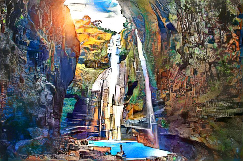 mirrored mosaic waterfall