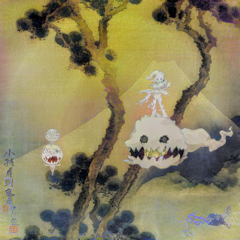 Kids See Ghosts album art mixed with original art