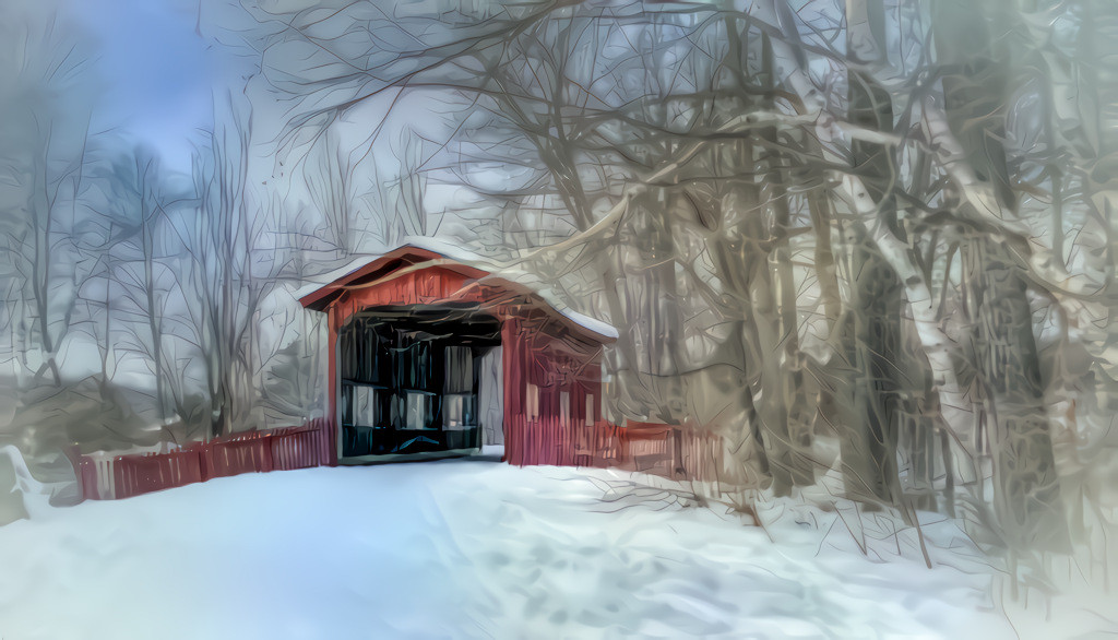 Covered Bridge in the snow -  Vermont