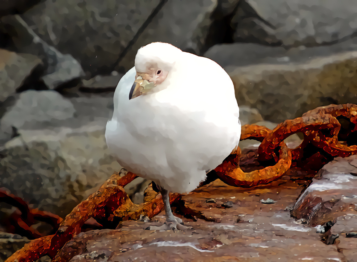 Sheathbill in chains, Port Lockroy