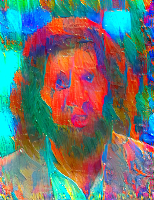 caveman, red, aqua, blue, painting