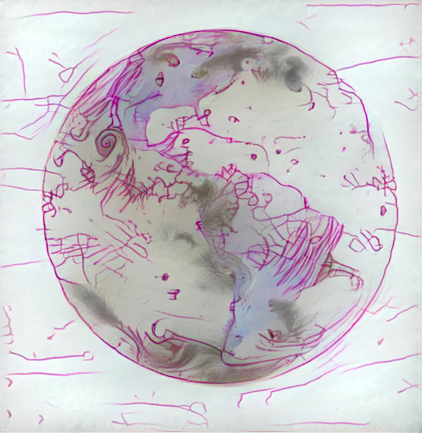 earth ~ pink on white ink sketch