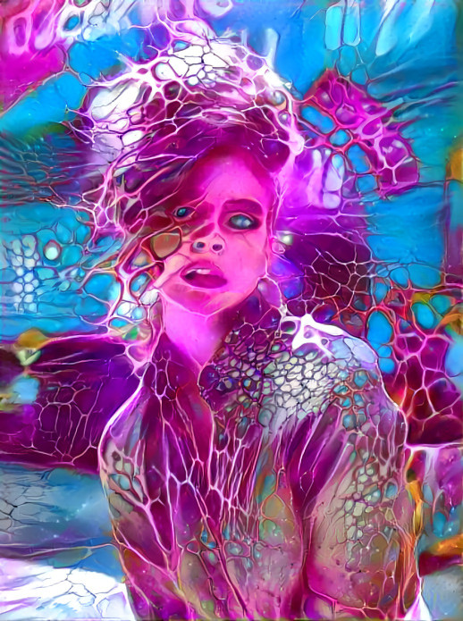 barbara palvin, pink, blue, fractal, organic