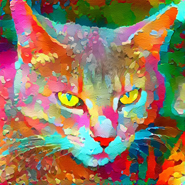 Style: Picture by Viscious-Speed (Pixabay) ; Photo: StyleGAN2 generated cat