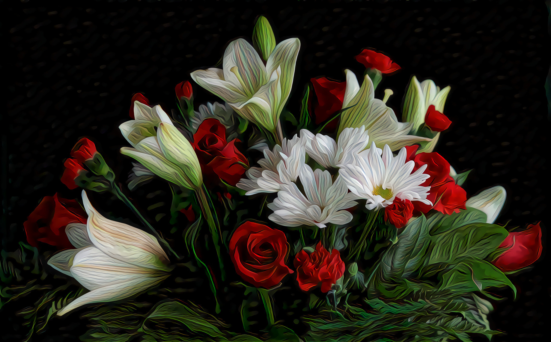 Bouquet Lillies, Roses, Carnations