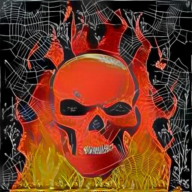 Flaming web red skull