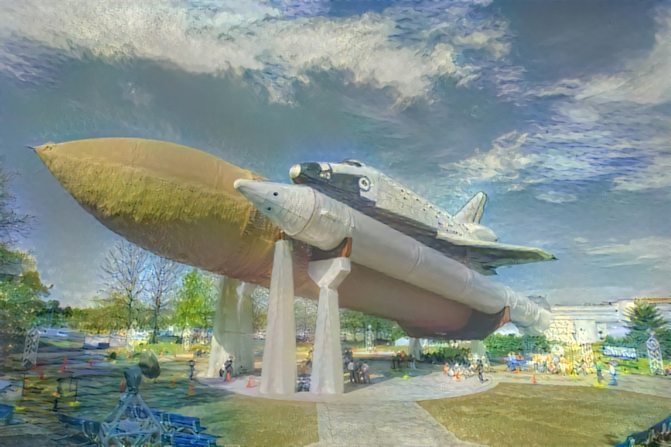 Shuttle at Huntsville Space and Rocket Center in customized Van Gogh outdoor style.