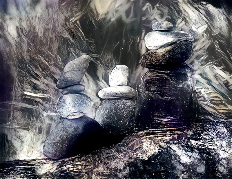 'Rock Stack at Boomerang Beach.' Style: Susan Seddon Boulet. Base image: Made and photographed: ©Alison Lee Cousland: Licensed under CC Attribution-ShareAlike 4.0 International License.