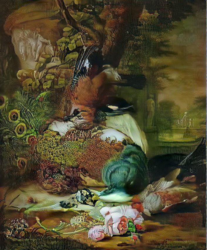 Hunting Still Life With Peacock and Other Birds