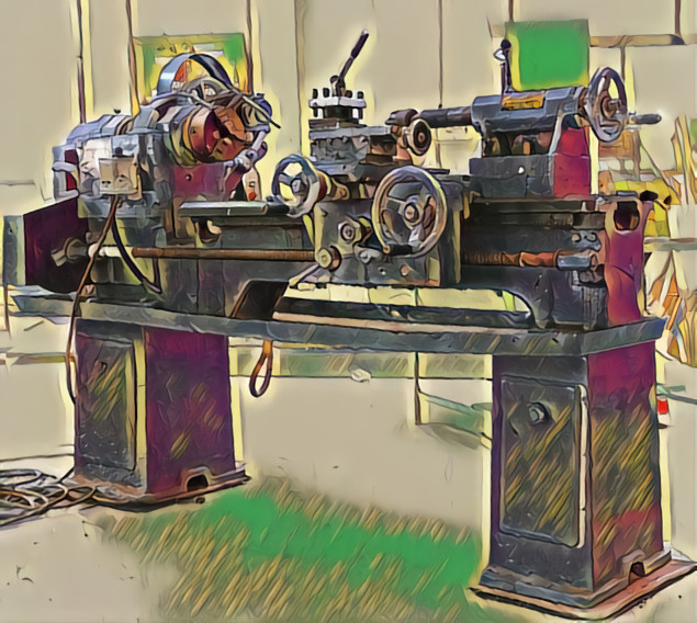 Hand-Eye-Brain Material Shaper  - Lathe: About: 1. https://en.wikipedia.org/wiki/Metal_lathe  2. http://www.engineeringarticles.org/lathe-lathe-operations-types-and-cutting-tools/. - Photo: (CC BY-SA 4.0) , https://commons.wikimedia.org/wiki/File:Workshop_