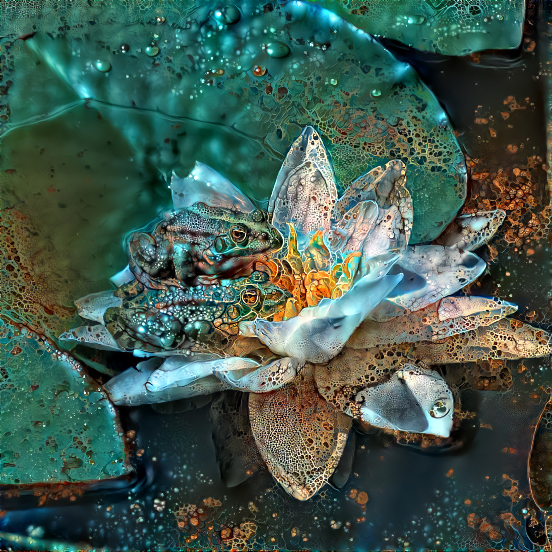 Water lily with frogs