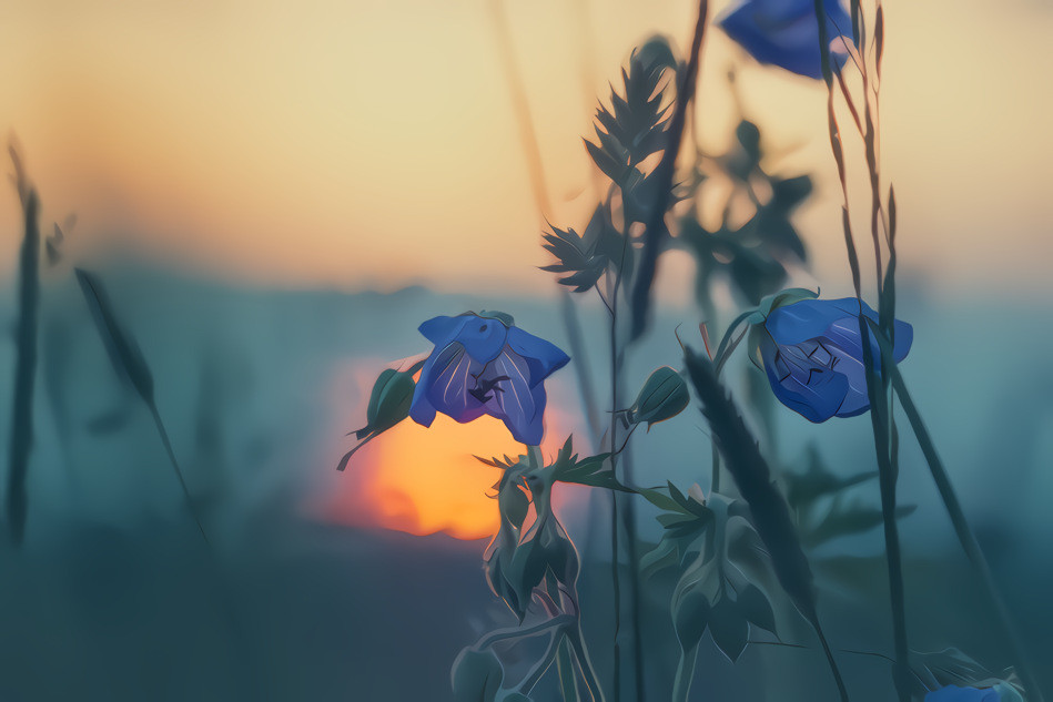 Meadow, Sunset and Flowers