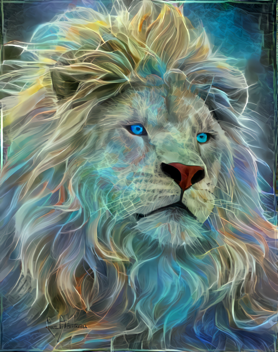 White Lion in Blue