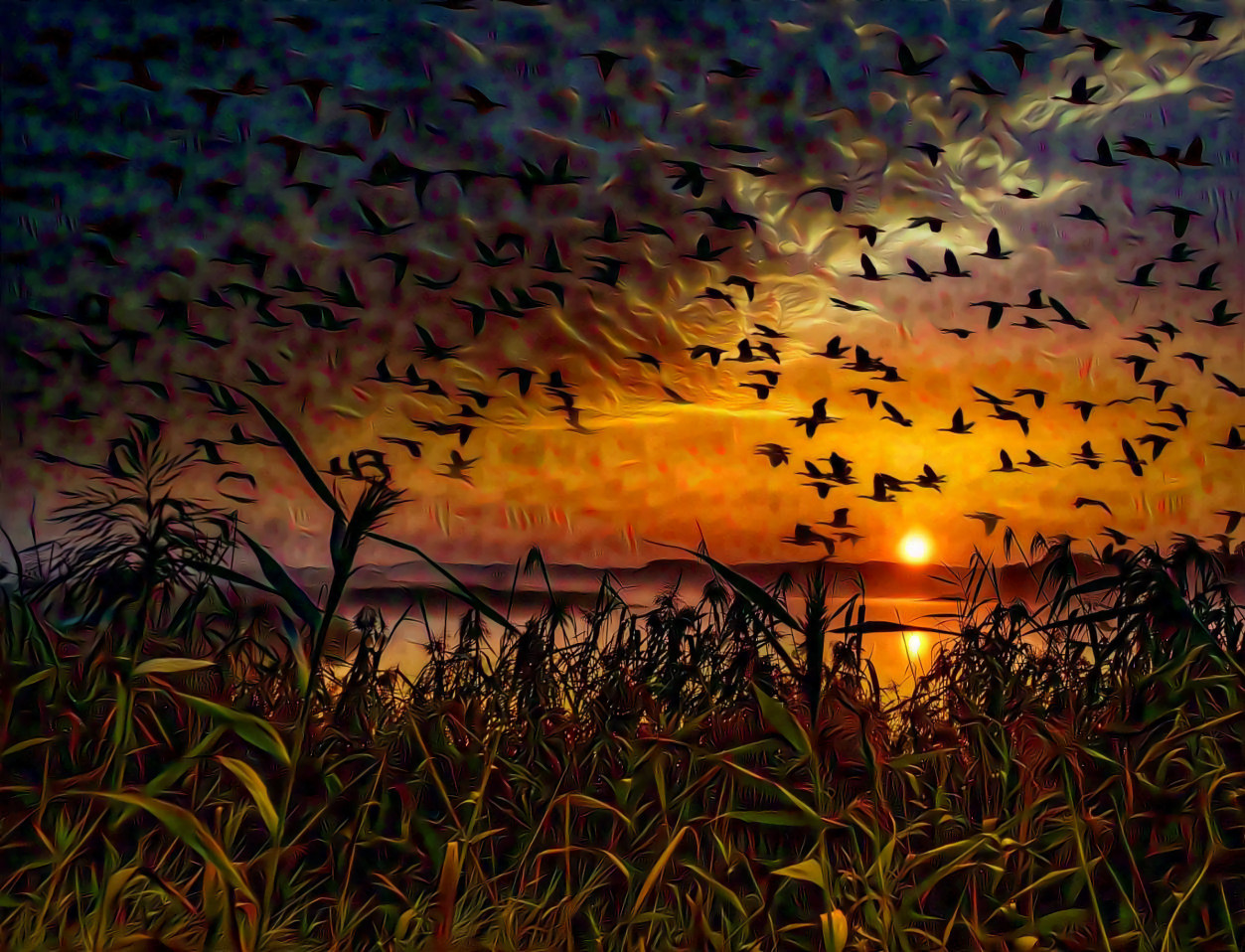 Sunset Flock of Birds