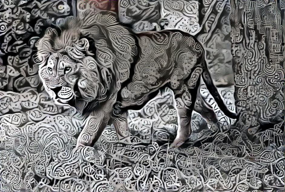 abstract black and white lion