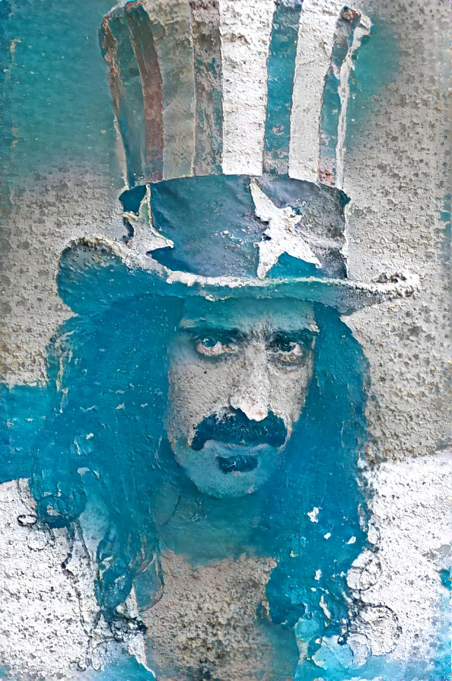 frank zappa, blue, white, plaster