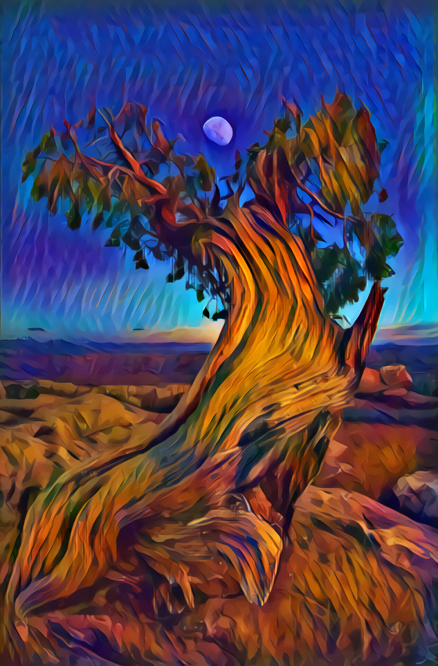 Ancient juniper with moon