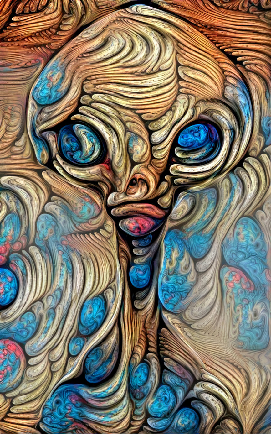 alien portrait - gold, aqua, organic, swirls