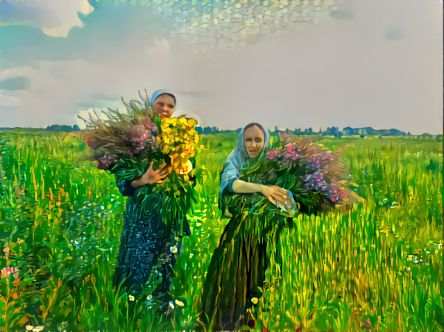 Girls picking herbs for monastery healing tea