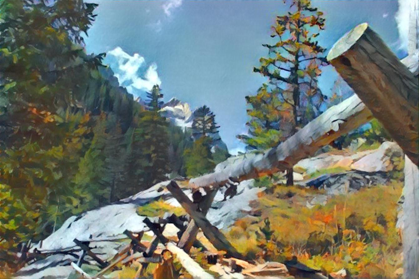 My photo, Grand Tetons, Wyoming.  Style, Randy Hayashi painting.