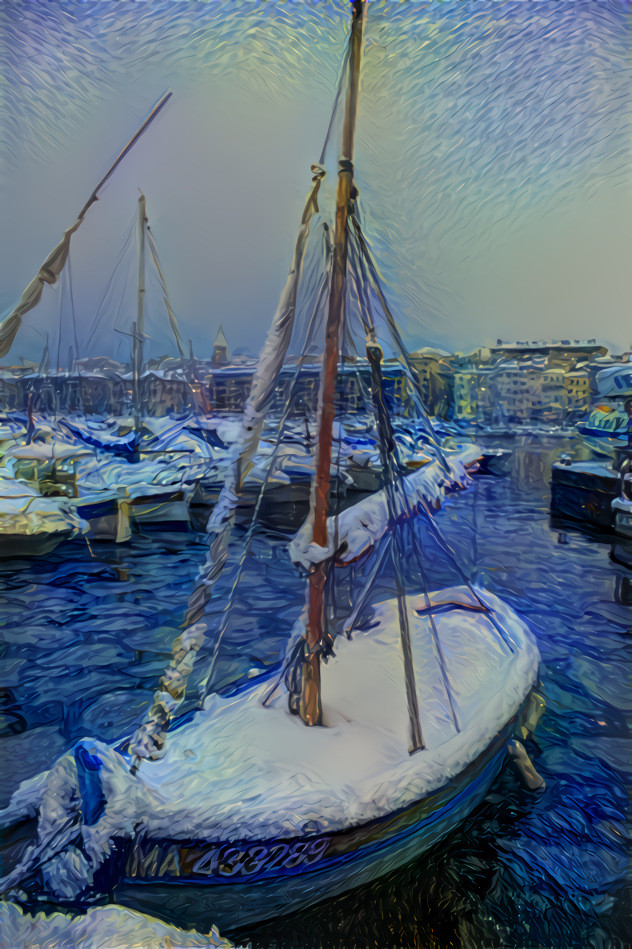 A van gogh icy night in Marseille's Vieux Port