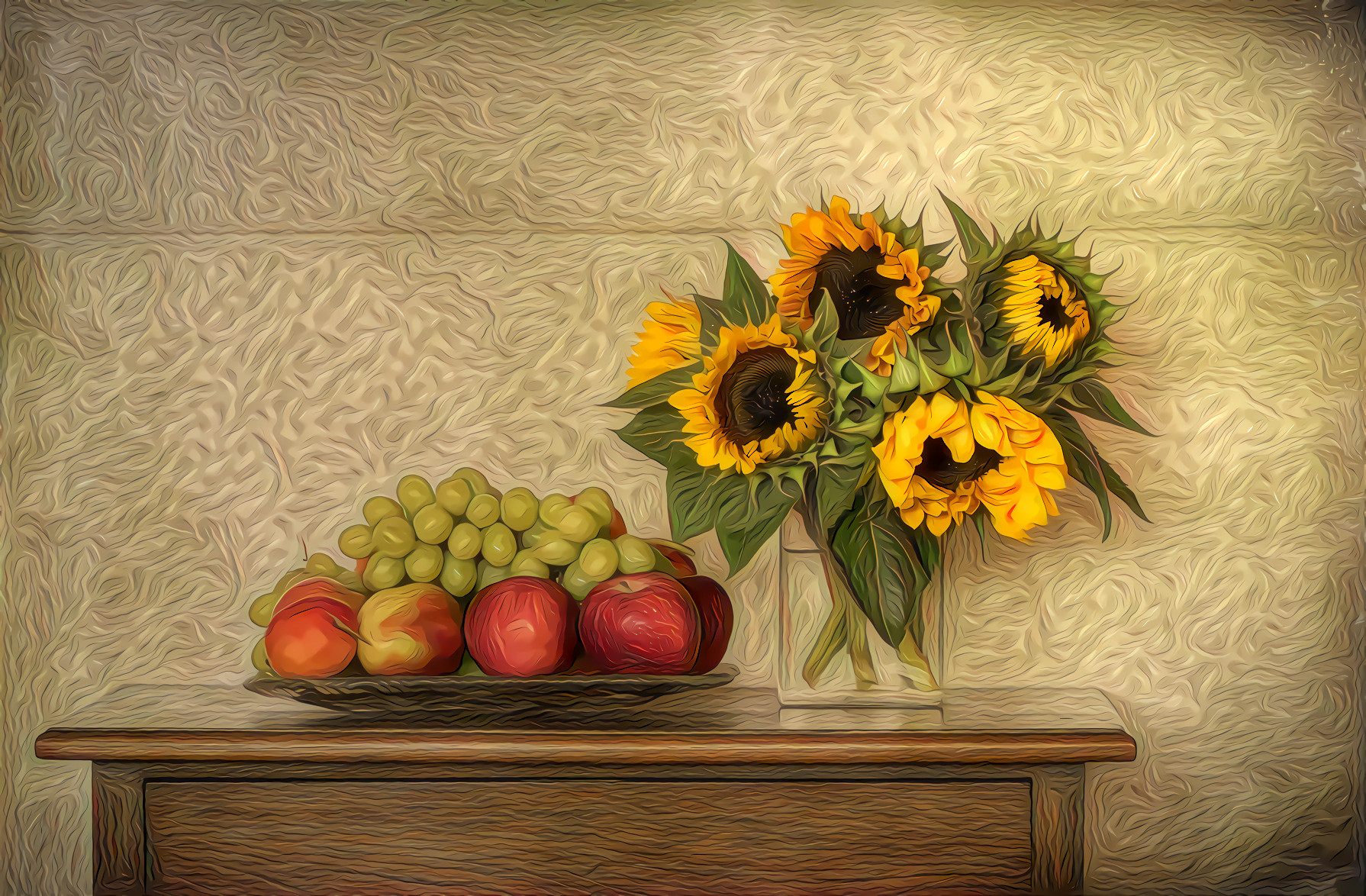 Still Life Sunflowers and Fruit