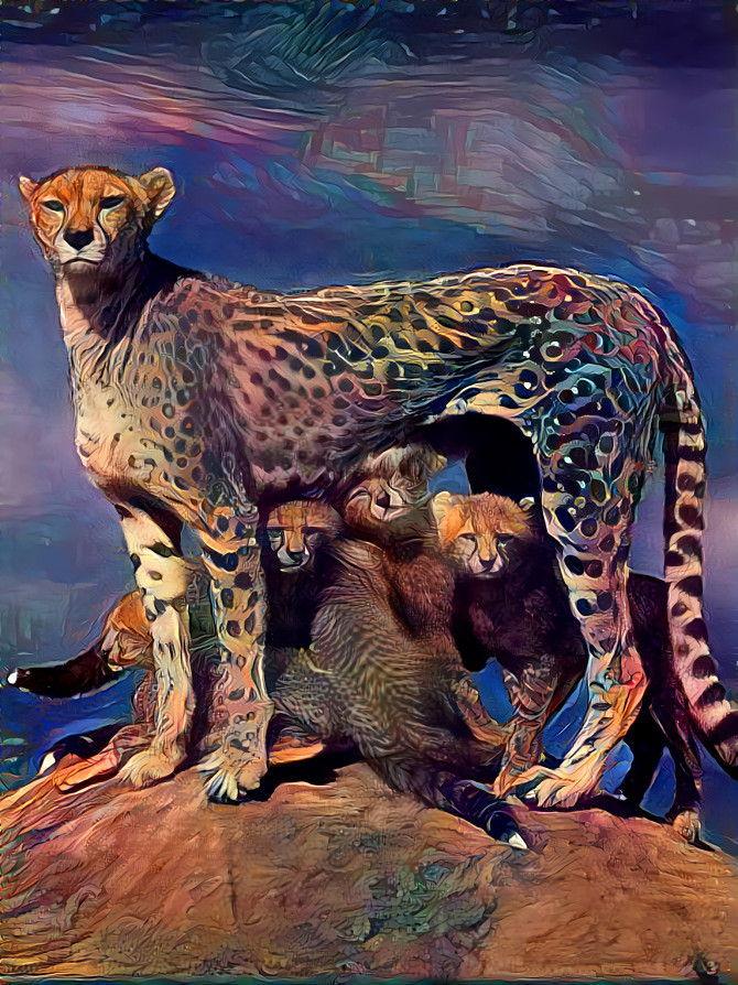 Big cat mother and cubs