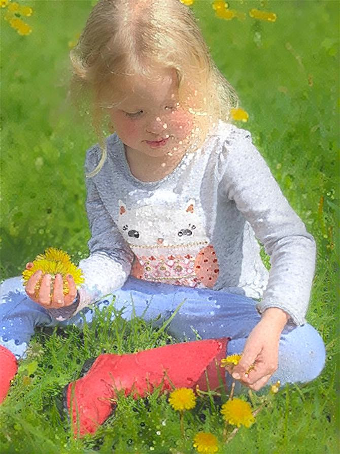 Girl picking Dandelions