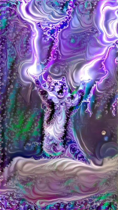 kitten means business, purple fractal lightning