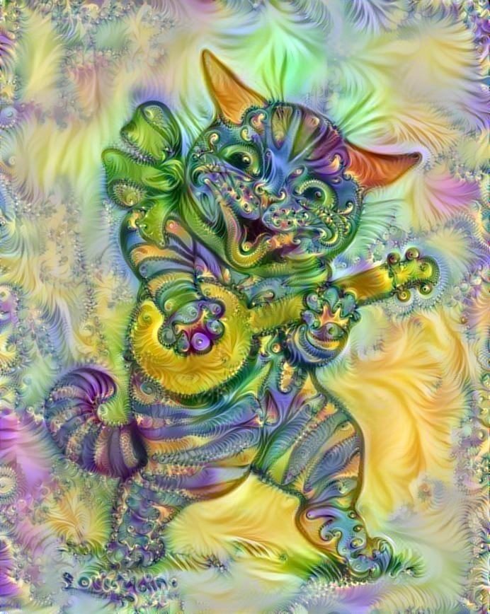 Wain Cat On Lute With Eliot's Fractal Style