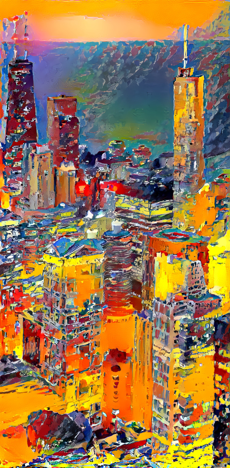 city skyscrapers - messy orange painting