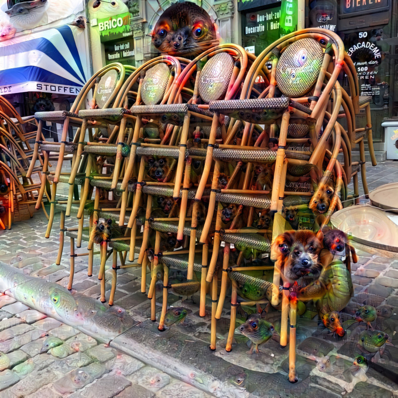 Stacks of cafe chairs