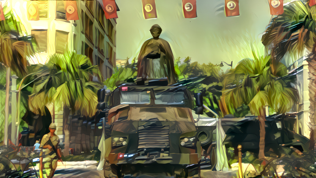 Ibn Khaldoun riding a tank, tunis 