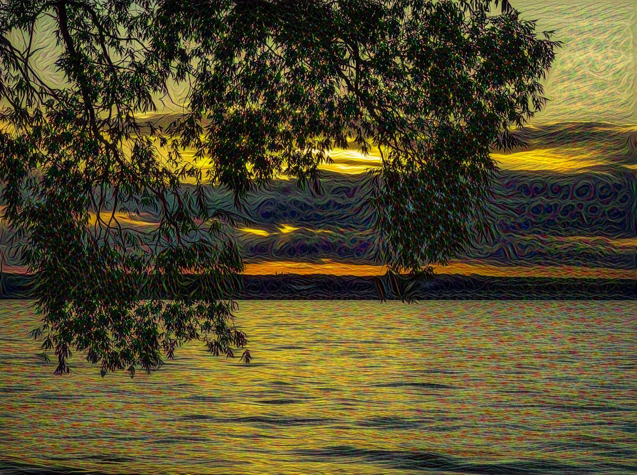 Sunset, Lake, Trees